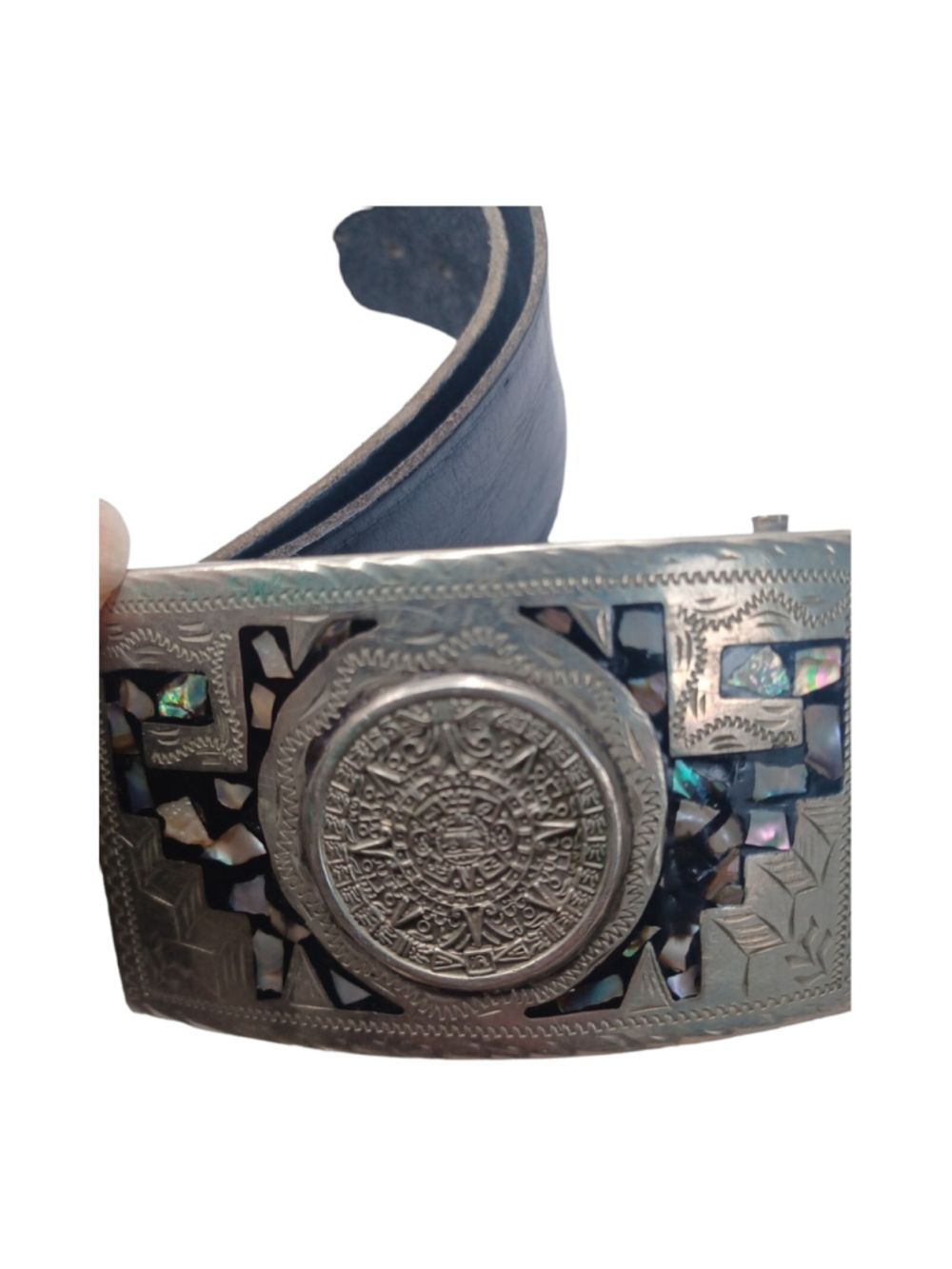 Vintage Alpaca Mexico Abalone Silver Belt 38